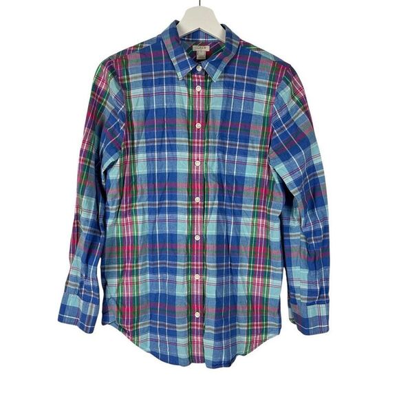 J. Crew Collared Button Front Plaid Top size Small - Picture 1 of 7